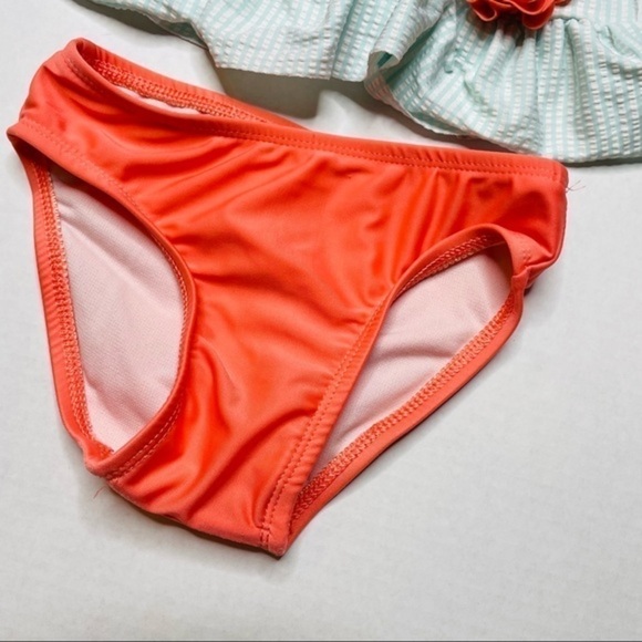 cat & Jack Mint & Coral Flower Stripe Tankini - Picture 2 of 6